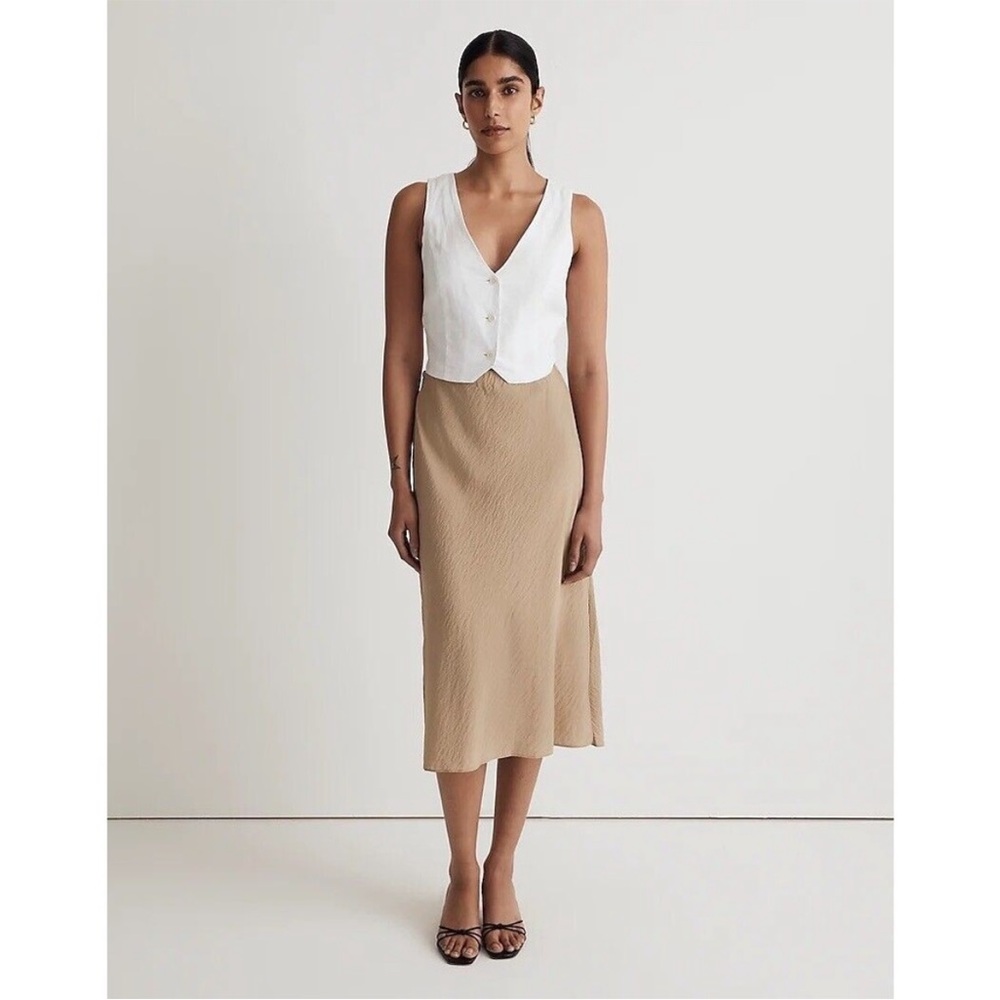 Madewell The Layton Midi Slip Skirt Beige Cream Tan